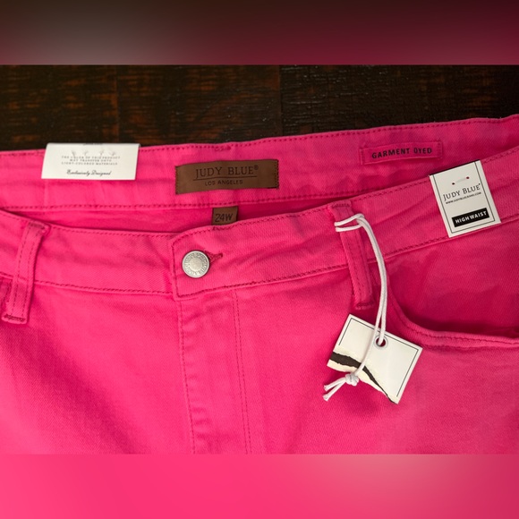 Judy Blue Size 24W High Waist Hot Pink Jeans Straight Leg Raw Hem Stretchy Comfy - Picture 8 of 14
